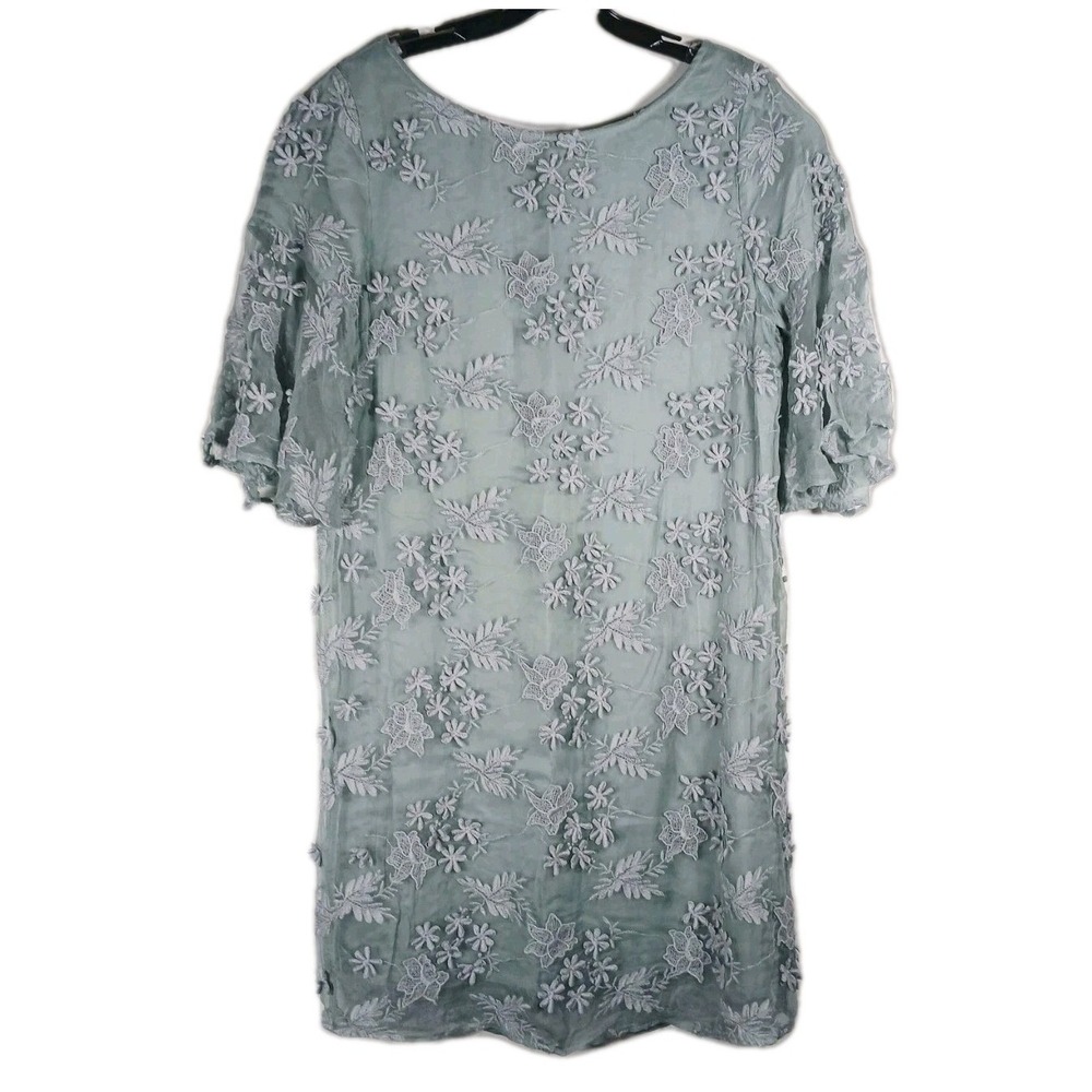 Sundance Embroidered Boho Bell‎ Sleeve Shift Dress Icy Blue Gray Medium Formal